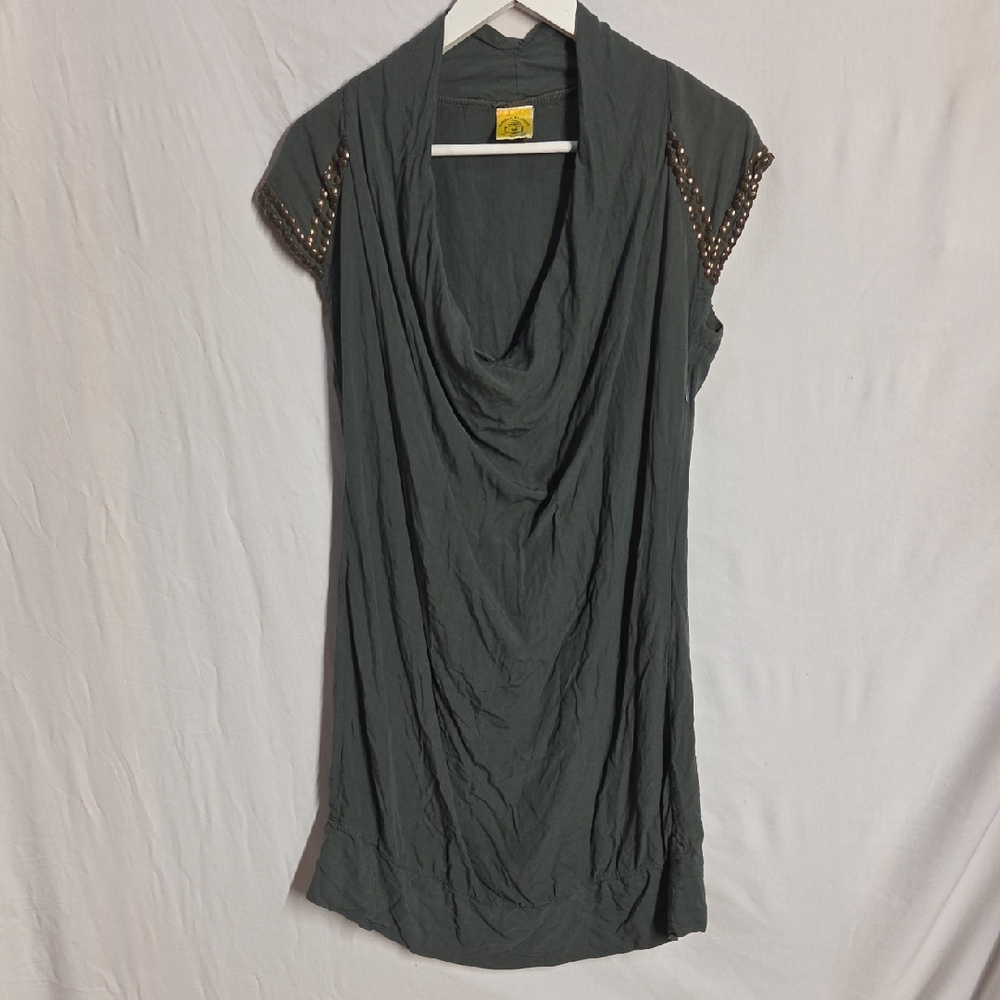 Cowl Neck Mini Summer Dress (S/M) with Studded Short Sleeves Boho Festival Wear